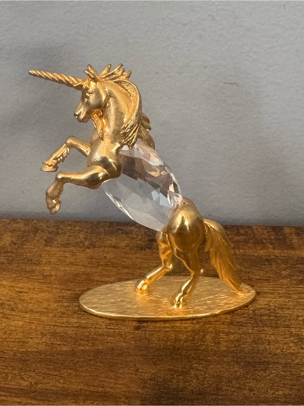 Vintage Unicorn Figurine Cut Crystal Body Gold Tone Metal Sears Sticker